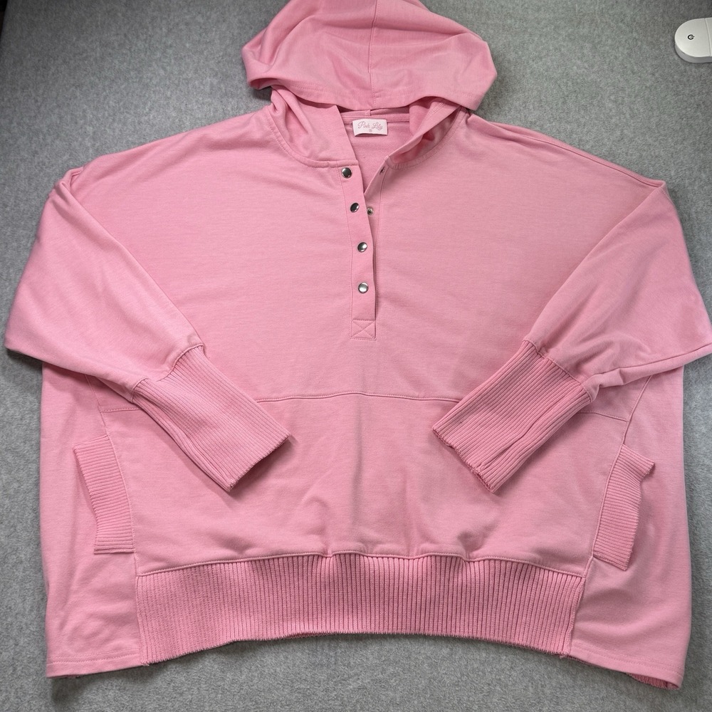 Pink Lily Henley Hoodie Pullover Women's‎ M Pink Long Sleeve Knit Top
